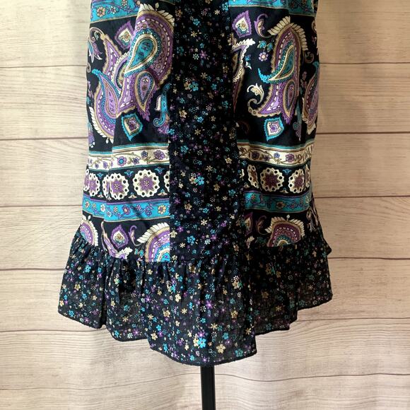 Paisley and Floral Black Purple Blue Halter Tank Top Ruffle Peplum Bottom - Picture 5 of 8